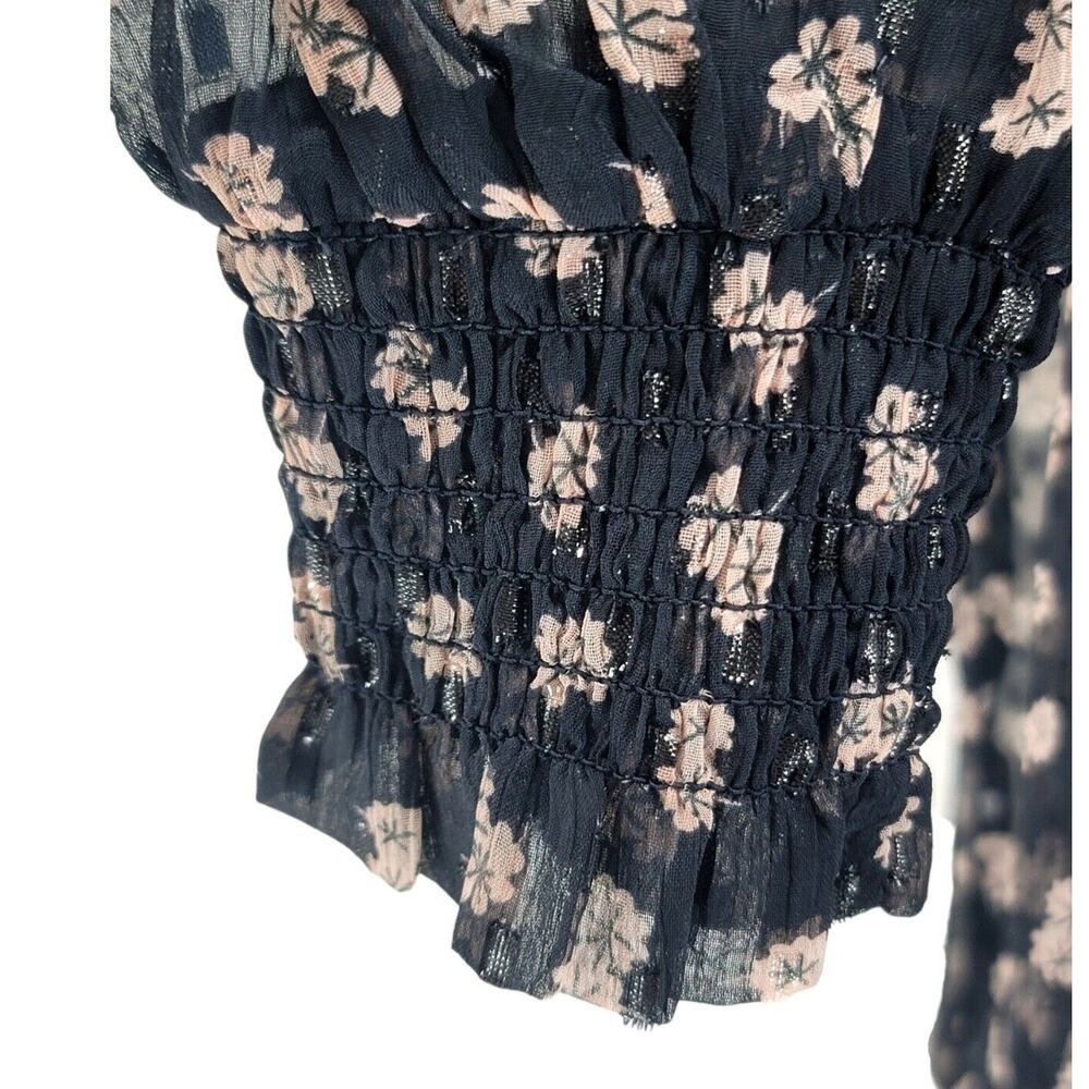 Anthropologie Black Sheer Floral Ruffle Blouse - Picture 8 of 8